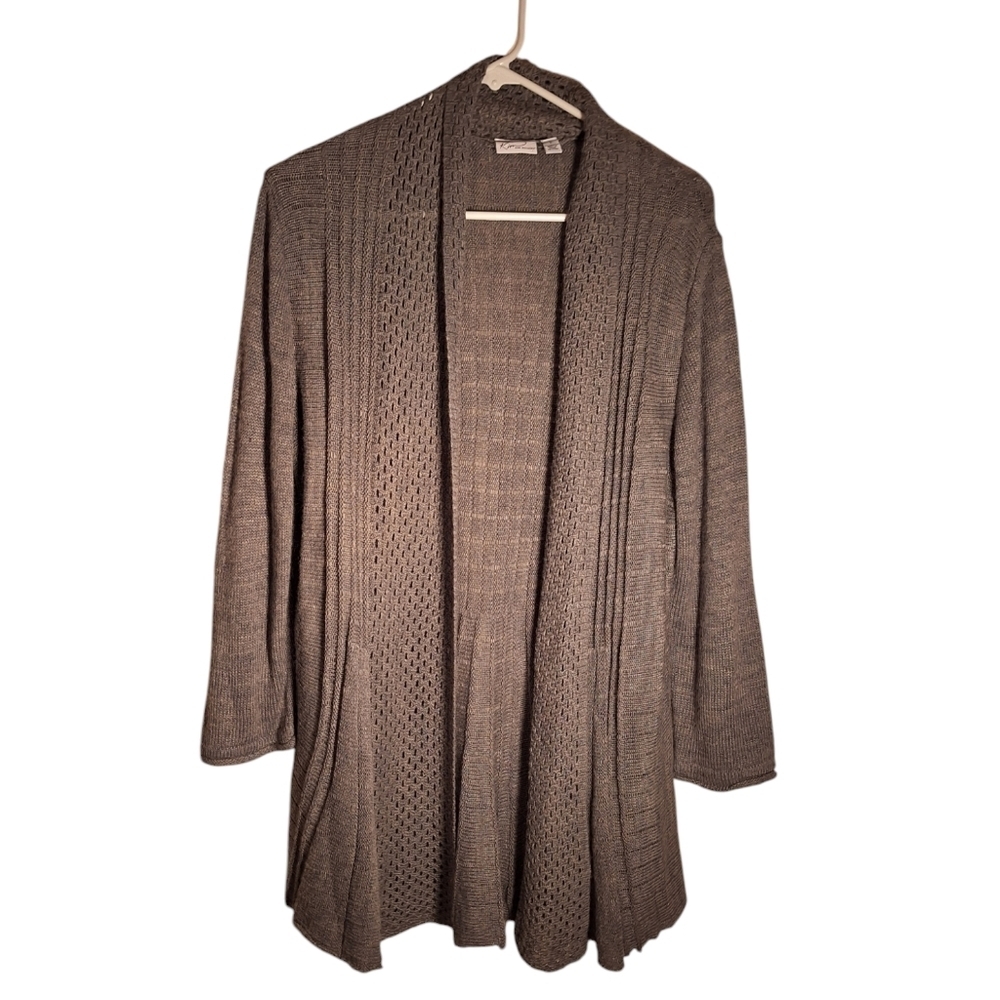 Gray Knit Open Cardigan Sweater Kim Rogers Ladies Large Comfy Whimsical